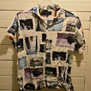 No Boundaries Shirt Mens 2XL Photo Collage Graphic Print Short Sleeve Button Up
